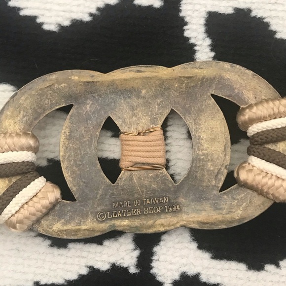 Vtg Hammered Brass Rings & Rope Wide Waist Belt